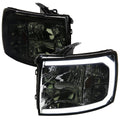 2007-2013 Chevrolet Silverado 1500/ 2007-2014 Silverado 2500HD 3500HD LED C-Bar Factory Style Headlights w/ Amber Reflector (Chrome Housing/Smoked Lens)