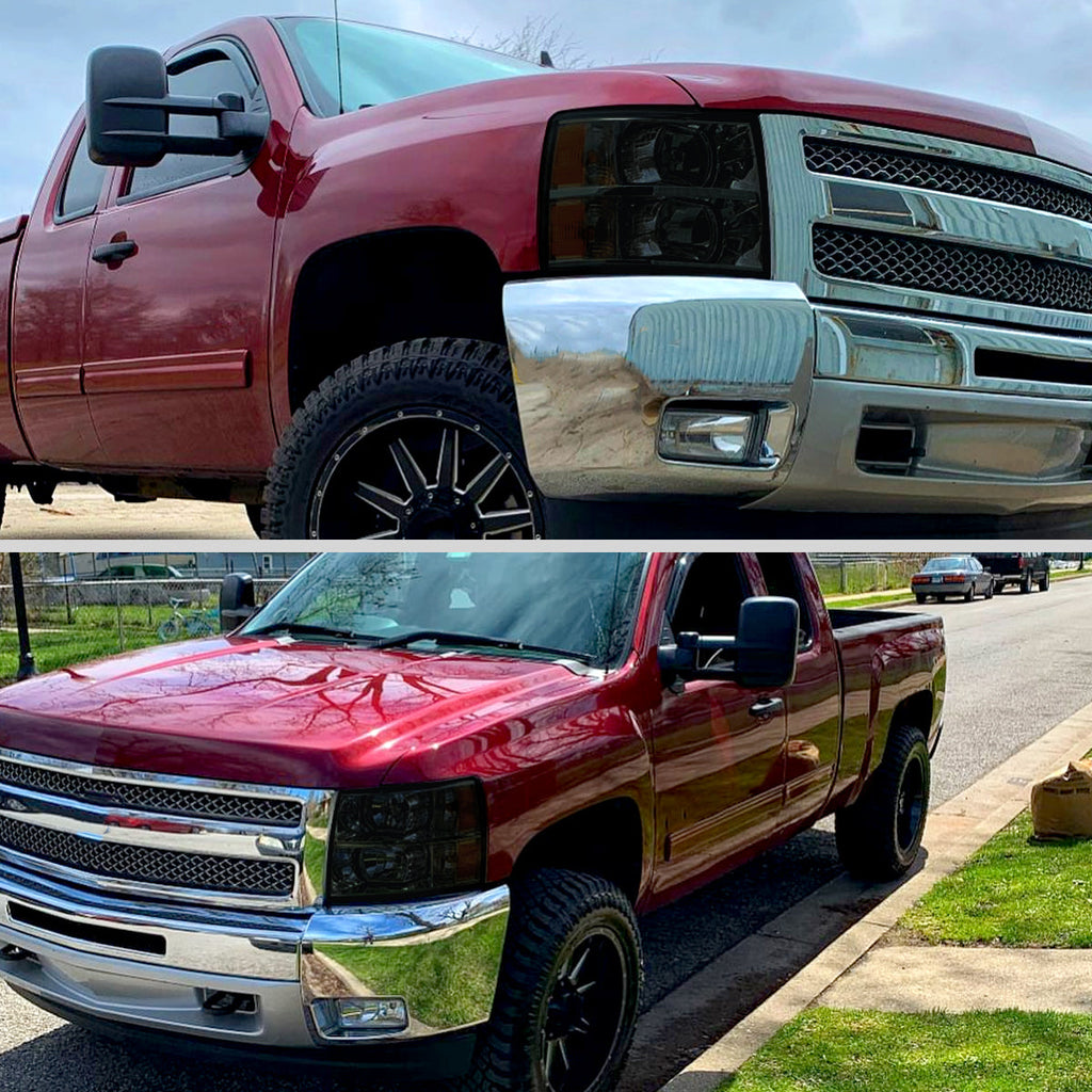 2007-2013 Chevrolet Silverado 1500/ 2007-2014 Silverado 2500HD 3500HD Factory Style Headlights (Chrome Housing/Smoked Lens)