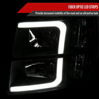 2007-2013 Chevrolet Silverado 1500/ 2007-2014 Silverado 2500HD 3500HD LED Bar Factory Style Headlights w/ Amber Reflector (Matte Black Housing/Clear Lens)