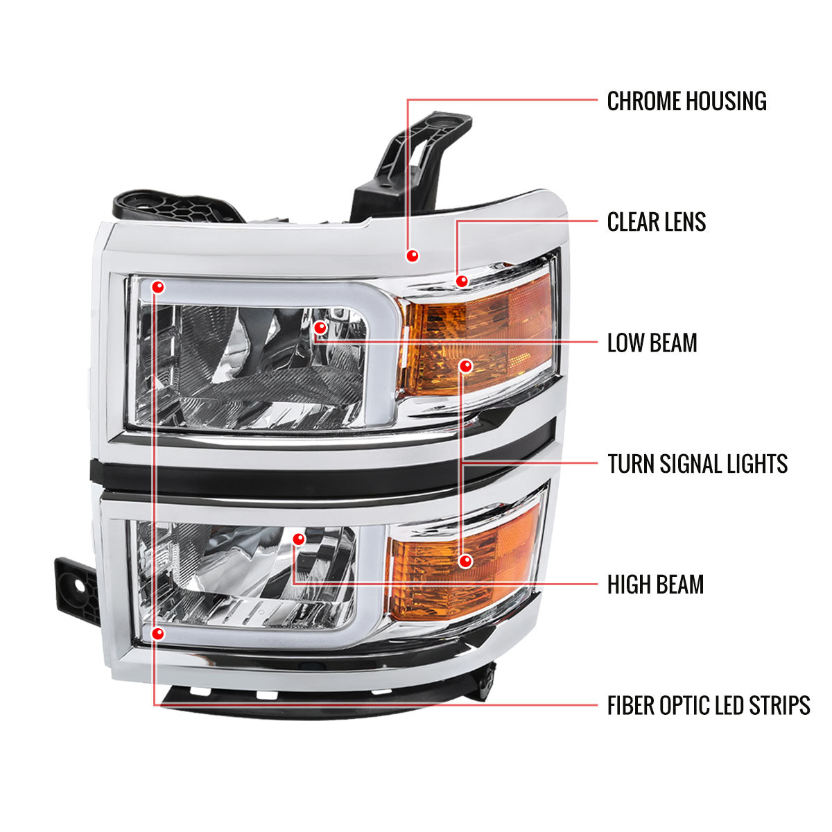 2014-2015 Chevrolet Silverado 1500 LED Bar Factory Style Headlights (Chrome Housing/Clear Lens)