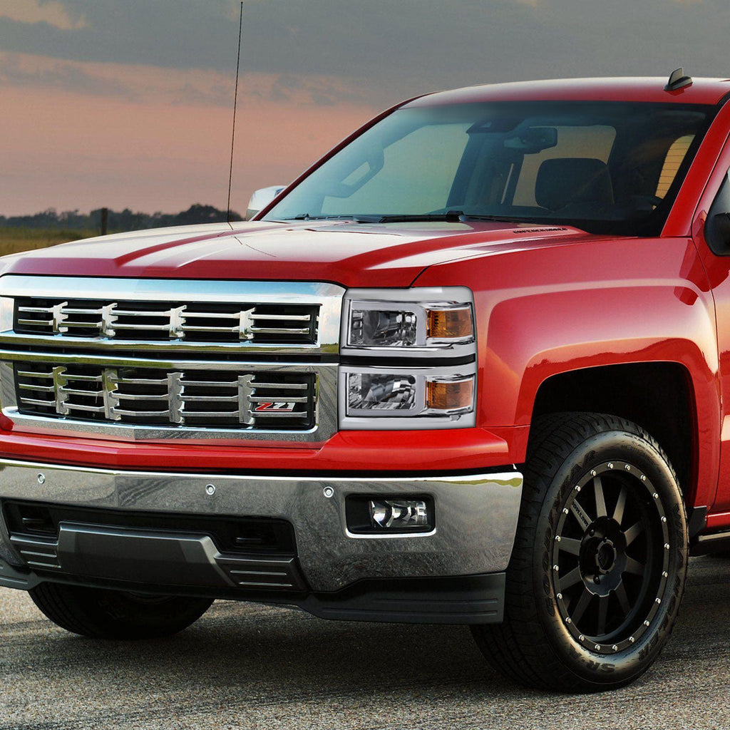 2014-2015 Chevrolet Silverado 1500 LED Bar Factory Style Headlights (Chrome Housing/Clear Lens)