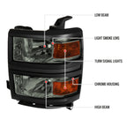 2014-2015 Chevrolet Silverado 1500 Factory Style Headlights w/ Black Trim (Chrome Housing/Light Smoked Lens)