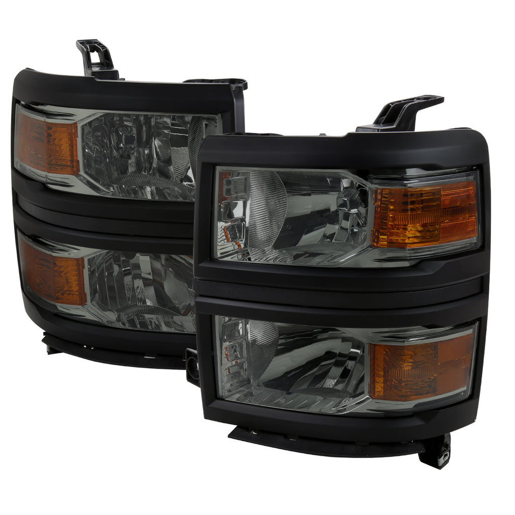 2014-2015 Chevrolet Silverado 1500 Factory Style Headlights w/ Black Trim (Chrome Housing/Light Smoked Lens)