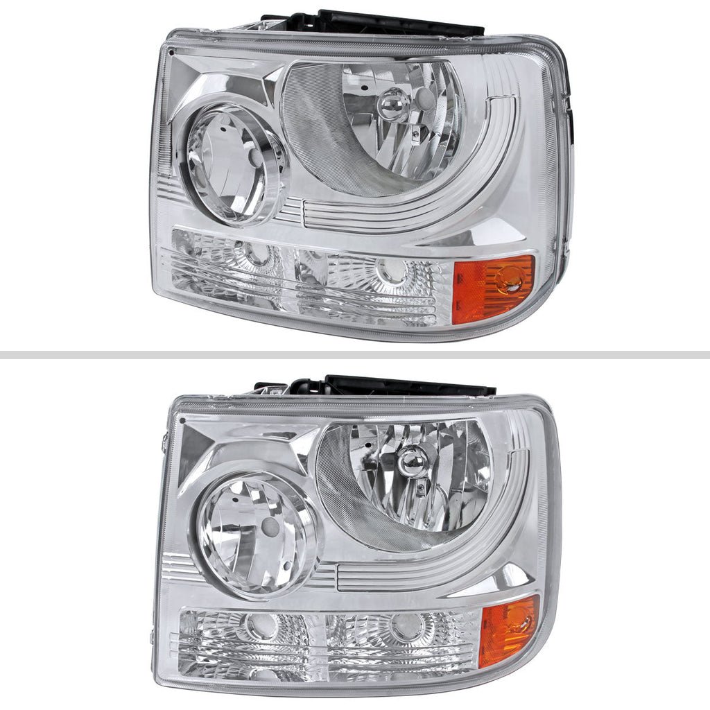 1999-2002 Chevrolet Silverado 1500 2500/ 2000-2006 Tahoe Suburban 1PC Factory Style Headlights w/ Bumper Lights (Chrome Housing/Clear Lens)