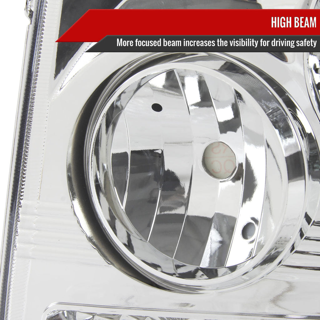 1999-2002 Chevrolet Silverado 1500 2500/ 2000-2006 Tahoe Suburban 1PC Factory Style Headlights w/ Bumper Lights (Chrome Housing/Clear Lens)