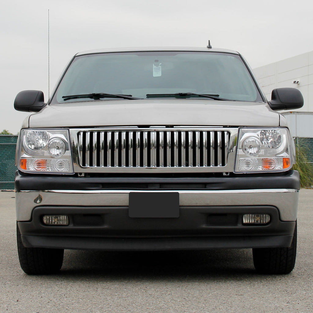 1999-2002 Chevrolet Silverado 1500 2500/ 2000-2006 Tahoe Suburban 1PC Factory Style Headlights w/ Bumper Lights (Chrome Housing/Clear Lens)