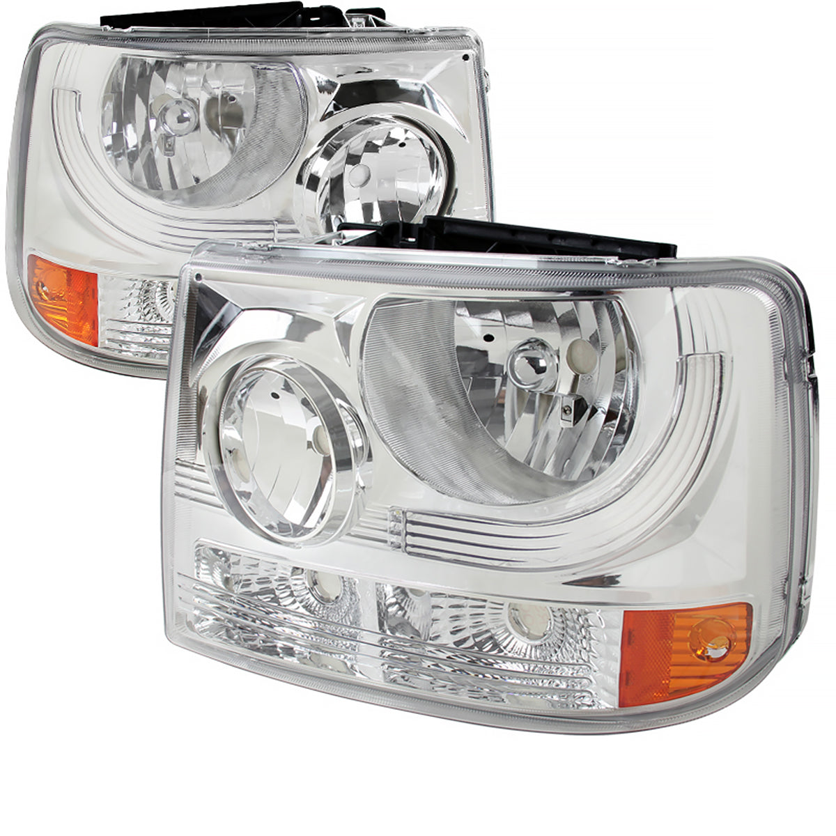 1999-2002 Chevrolet Silverado 1500 2500/ 2000-2006 Tahoe Suburban 1PC Factory Style Headlights w/ Bumper Lights (Chrome Housing/Clear Lens)