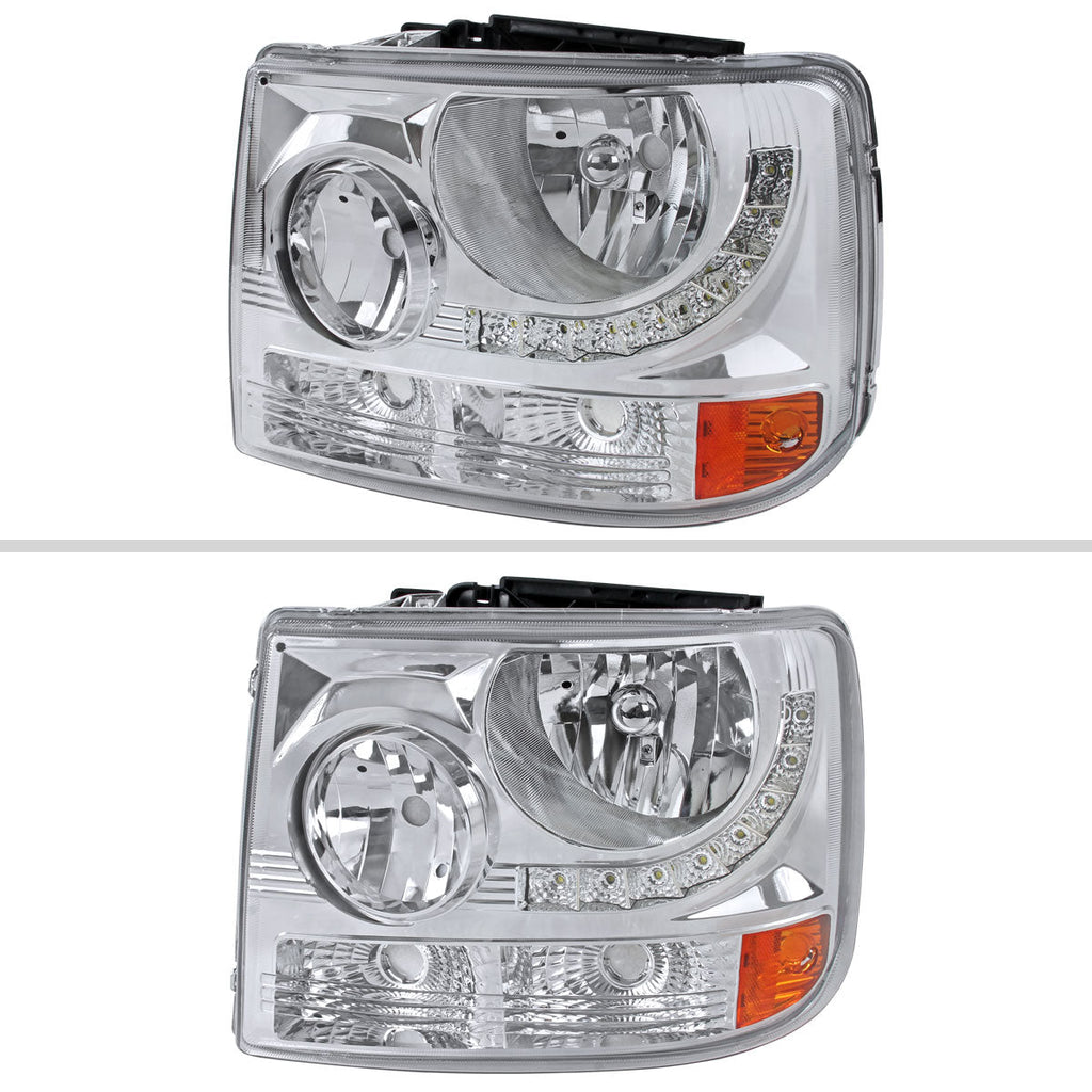 1999-2002 Chevrolet Silverado 1500 2500/ 2000-2006 Tahoe Suburban 1PC Factory Style Headlights w/ SMD LED Light Strip & Bumper Lights (Chrome Housing/Clear Lens)