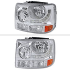1999-2002 Chevrolet Silverado 1500 2500/ 2000-2006 Tahoe Suburban 1PC Factory Style Headlights w/ SMD LED Light Strip & Bumper Lights (Chrome Housing/Clear Lens)