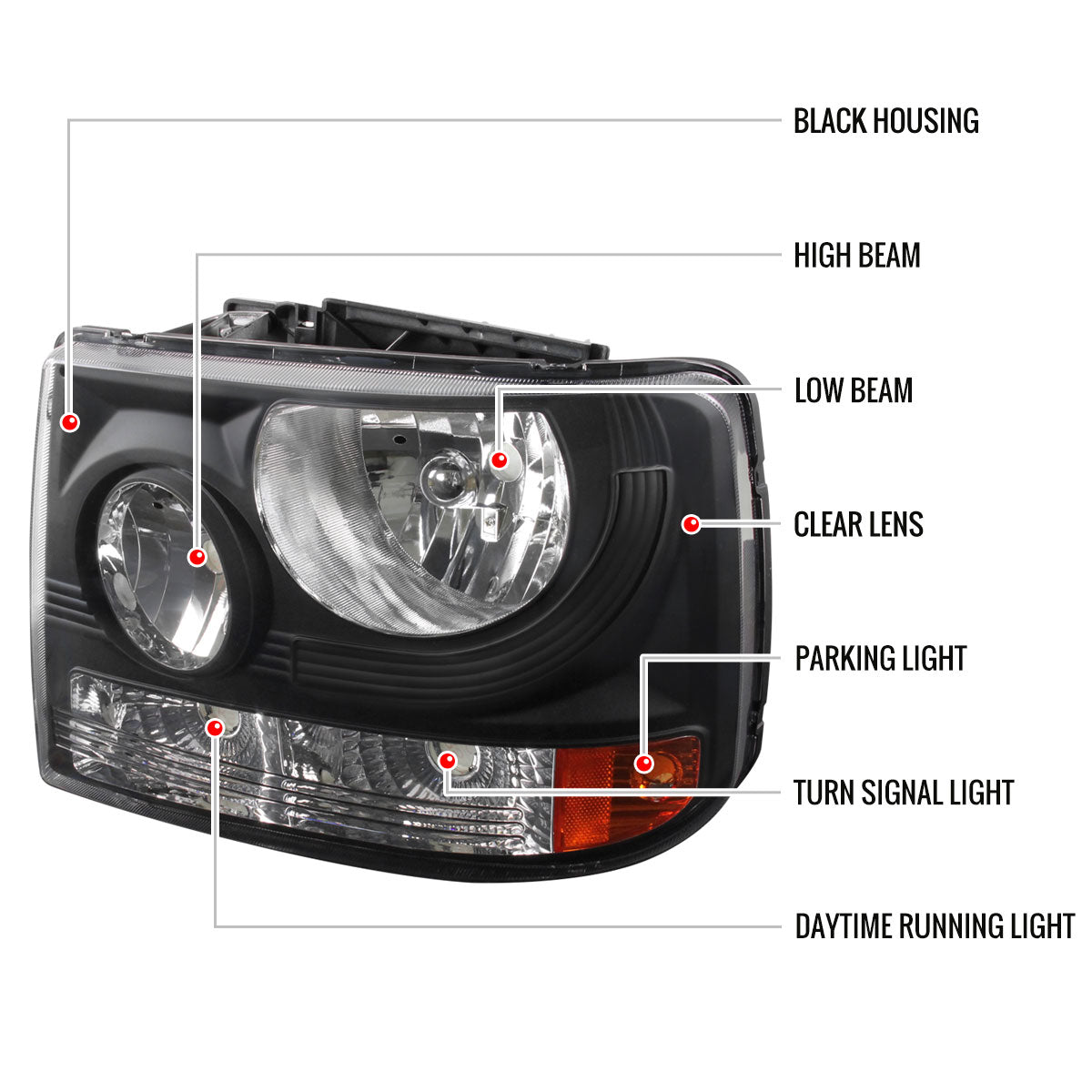 1999-2002 Chevrolet Silverado 1500 2500/ 2000-2006 Tahoe Suburban 1PC Factory Style Headlights w/ Bumper Lights (Matte Black Housing/Clear Lens)