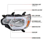 2012-2015 Toyota Tacoma LED Bar Factory Style Headlights with Amber Reflector (Chrome Housing/Clear Lens)