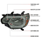 2012-2015 Toyota Tacoma LED Bar Factory Style Headlights with Amber Reflector (Chrome Housing/Light Smoked Lens)