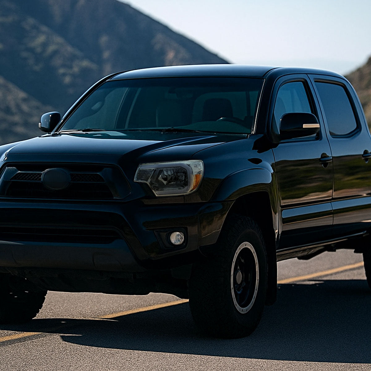 2012-2015 Toyota Tacoma LED Bar Factory Style Headlights with Amber Reflector (Chrome Housing/Light Smoked Lens)