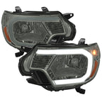 2012-2015 Toyota Tacoma LED Bar Factory Style Headlights with Amber Reflector (Chrome Housing/Light Smoked Lens)