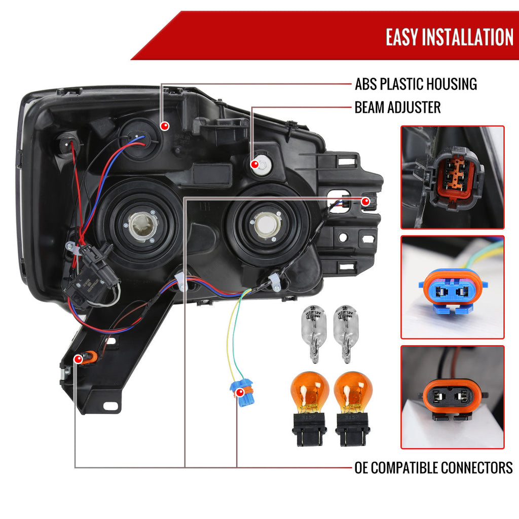 2004-2015 Nissan Titan / 2004-2007 Armada LED Bar Factory Headlights (Chrome Housing/Clear Lens)