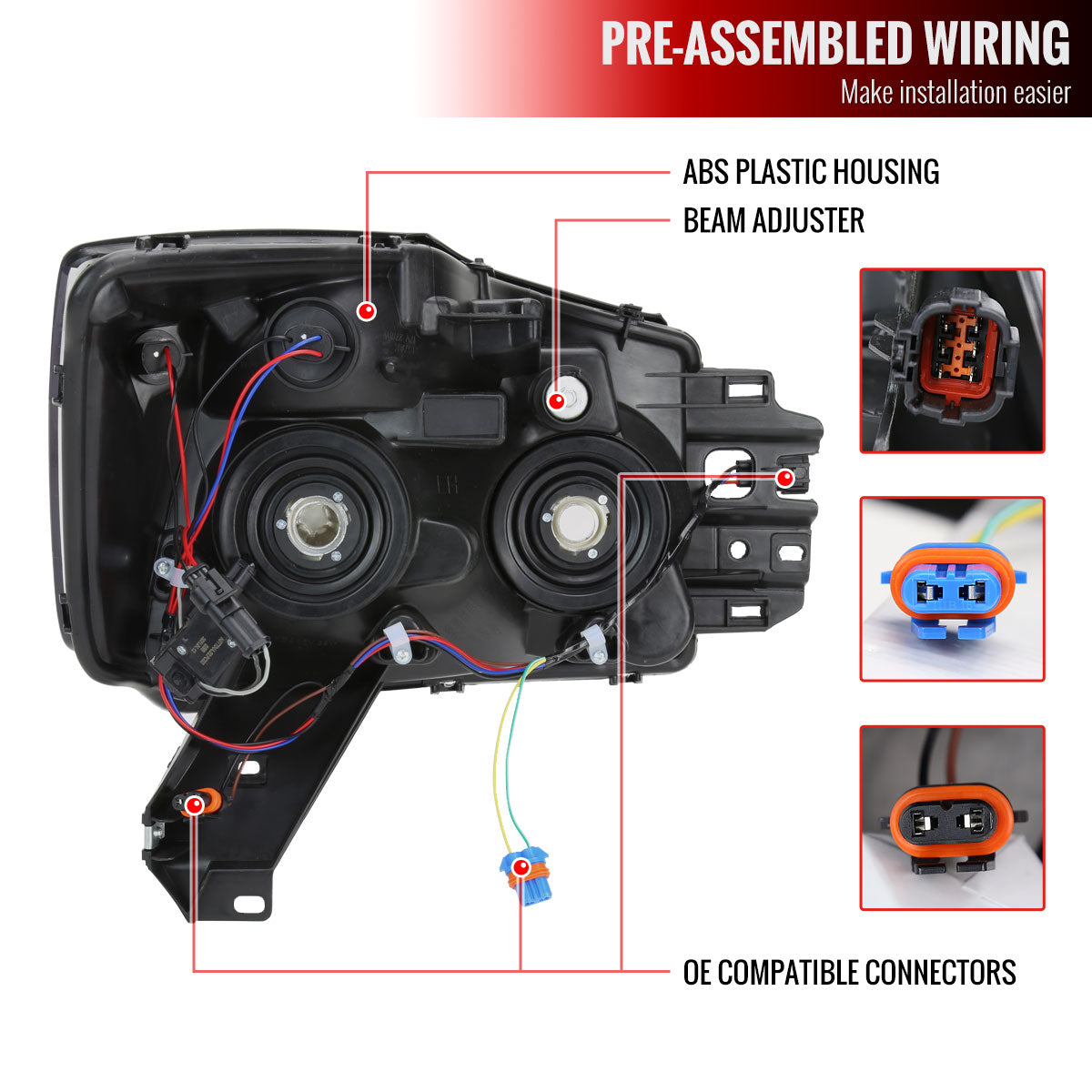 2004-2015 Nissan Titan / 2004-2007 Armada LED Bar Factory Headlights (Chrome Housing/Smoked Lens)