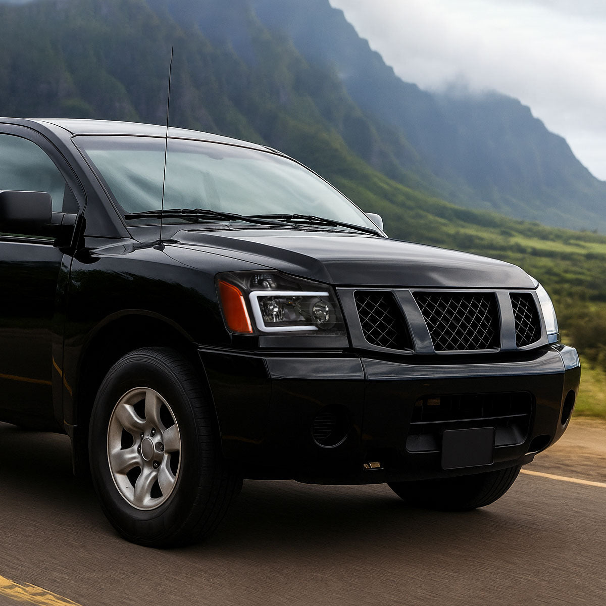 2004-2015 Nissan Titan / 2004-2007 Armada LED Bar Factory Headlights (Matte Black Housing/Clear Lens)