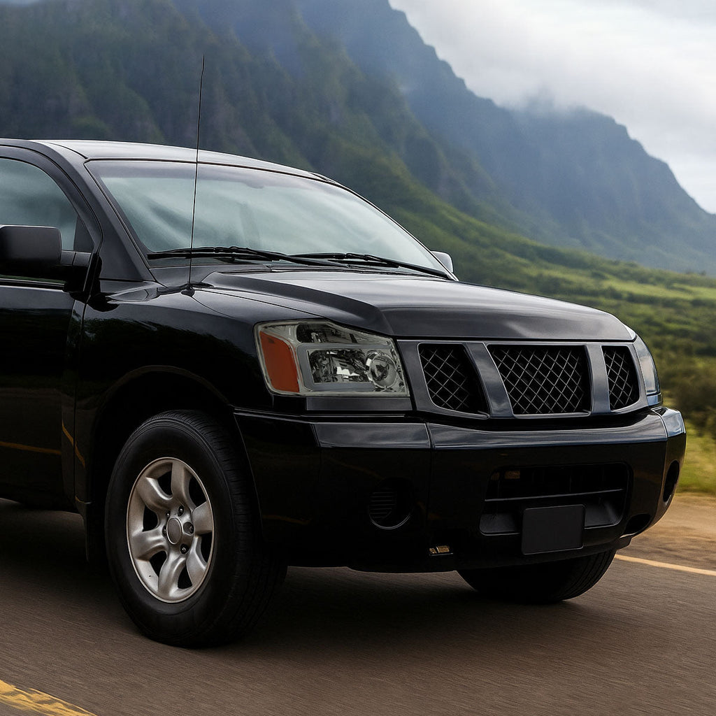 2004-2015 Nissan Titan / 2004-2007 Armada LED Bar Factory Headlights (Chrome Housing/Light Smoked Lens)