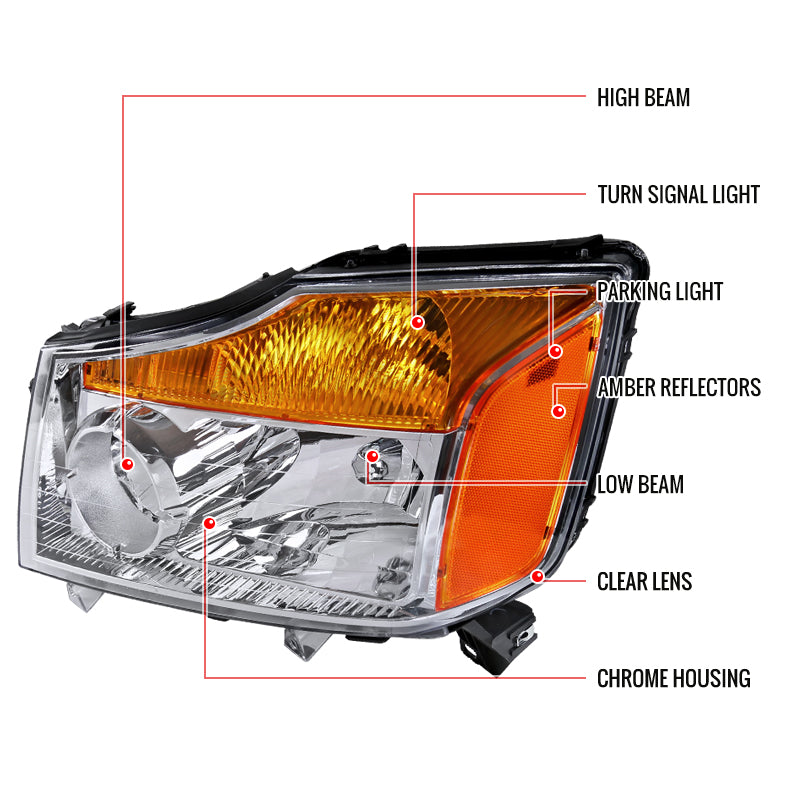2004-2015 Nissan Titan/ 2004-2007 Armada Factory Style Headlights w/ Amber Reflectors (Chrome Housing/Clear Lens)