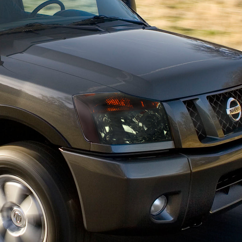 2004-2015 Nissan Titan/2004-2007 Armada Factory Style Headlights w/ Amber Reflectors (Chrome Housing/Smoked Lens)