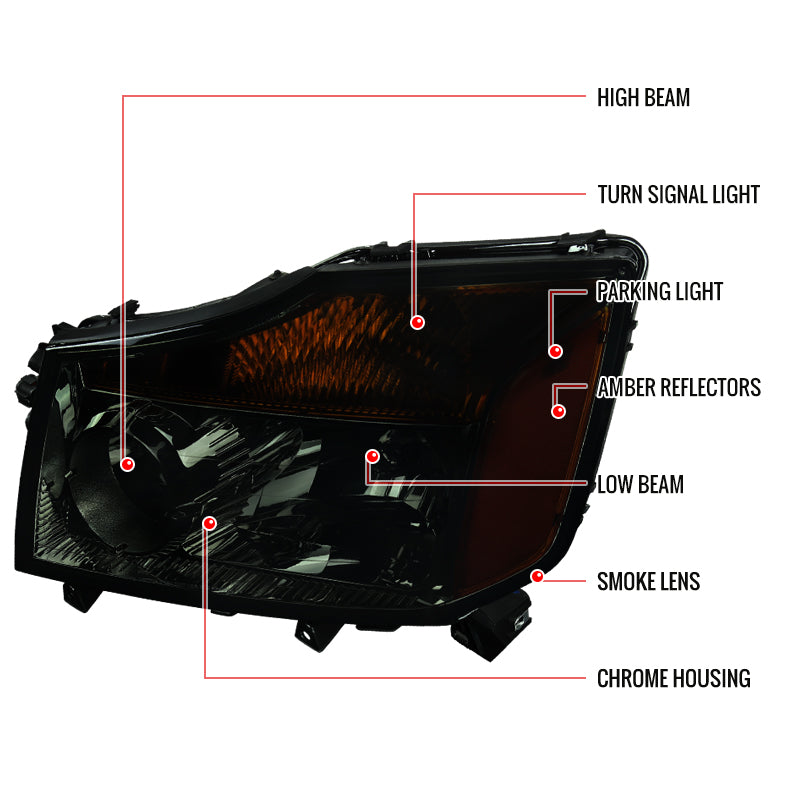 2004-2015 Nissan Titan/2004-2007 Armada Factory Style Headlights w/ Amber Reflectors (Chrome Housing/Smoked Lens)