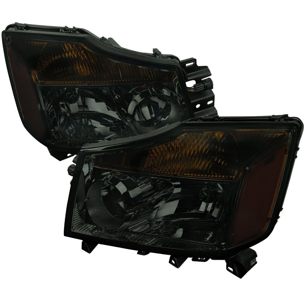 2004-2015 Nissan Titan/2004-2007 Armada Factory Style Headlights w/ Amber Reflectors (Chrome Housing/Smoked Lens)