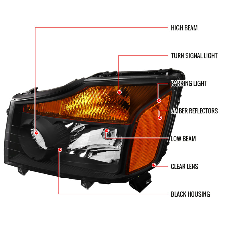 2004-2015 Nissan Titan/ 2004-2007 Armada Factory Style Headlights w/ Amber Reflectors (Matte Black Housing/Clear Lens)