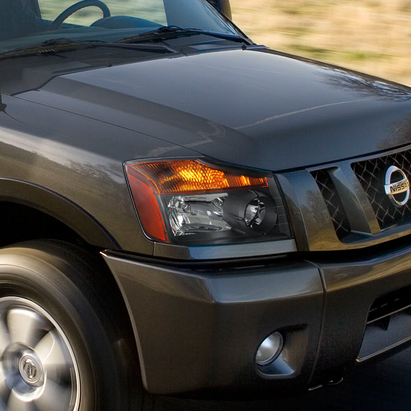 2004-2015 Nissan Titan/ 2004-2007 Armada Factory Style Headlights w/ Amber Reflectors (Matte Black Housing/Clear Lens)
