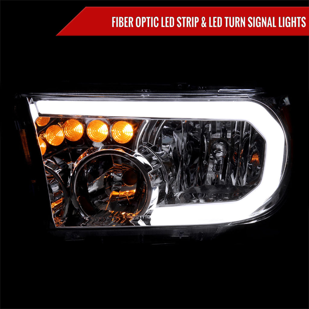 2007-2013 Toyota Tundra/2008-2017 Sequoia Headlights LED Tube Factory Style Headlights with LED Turn Signal (Chrome Housing/Clear Lens)