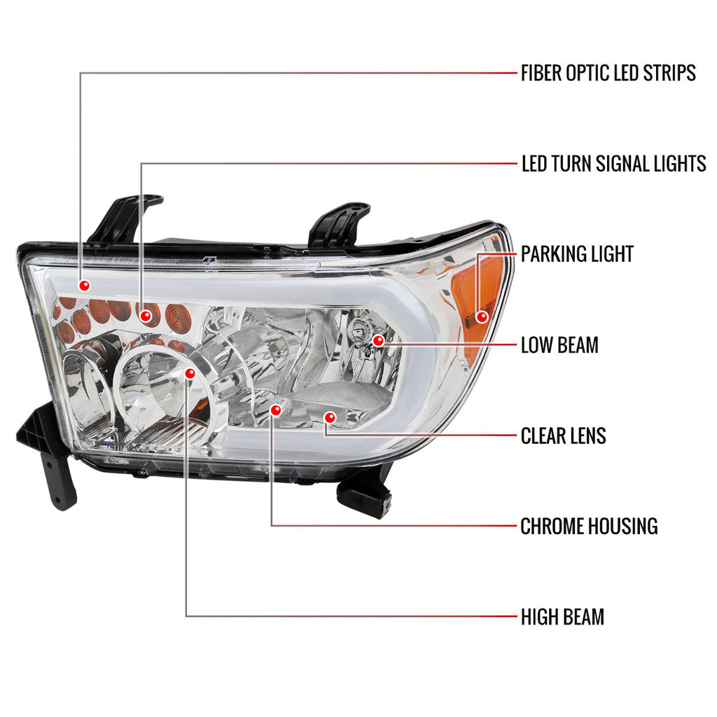 2007-2013 Toyota Tundra/2008-2017 Sequoia Headlights LED Tube Factory Style Headlights with LED Turn Signal (Chrome Housing/Clear Lens)