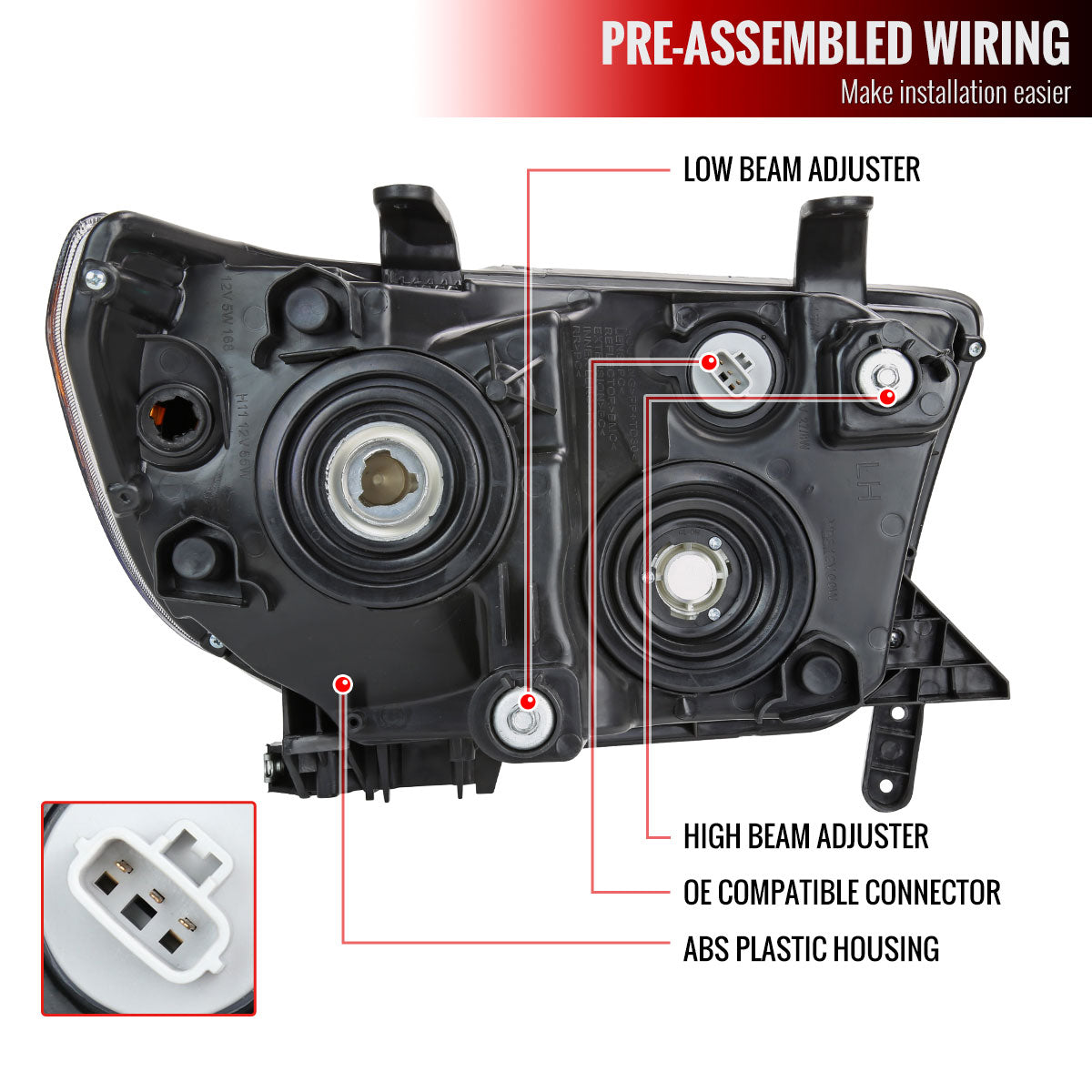 2007-2013 Toyota Tundra/2008-2017 Sequoia Headlights LED Tube Factory Style Headlights with LED Turn Signal (Chrome Housing/Smoked Lens)