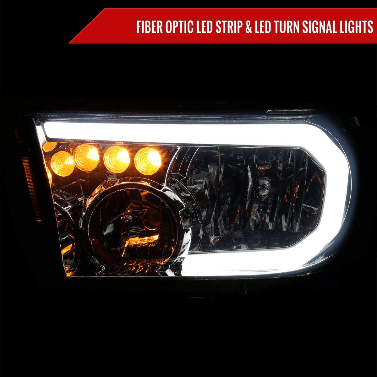 2007-2013 Toyota Tundra/2008-2017 Sequoia Headlights LED Tube Factory Style Headlights with LED Turn Signal (Chrome Housing/Smoked Lens)