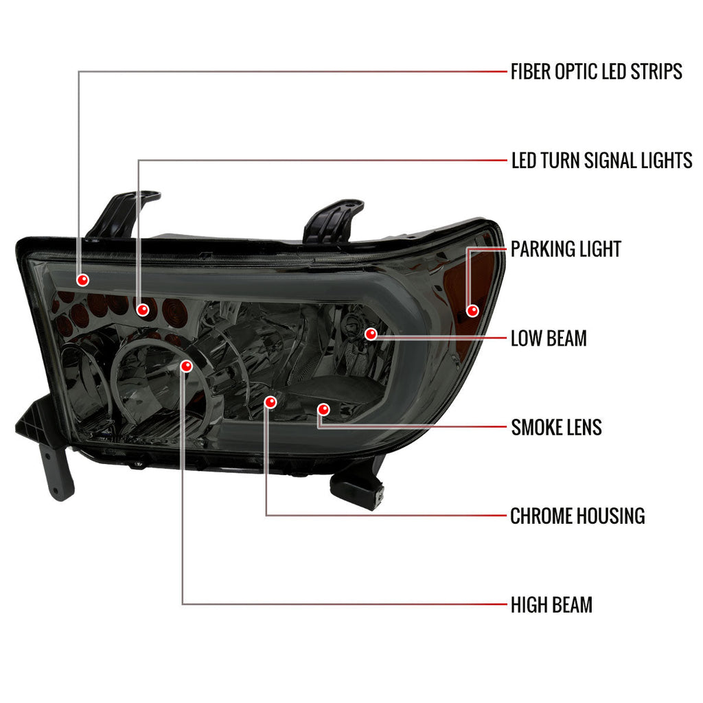 2007-2013 Toyota Tundra/2008-2017 Sequoia Headlights LED Tube Factory Style Headlights with LED Turn Signal (Chrome Housing/Smoked Lens)