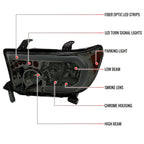 2007-2013 Toyota Tundra/2008-2017 Sequoia Headlights LED Tube Factory Style Headlights with LED Turn Signal (Chrome Housing/Smoked Lens)