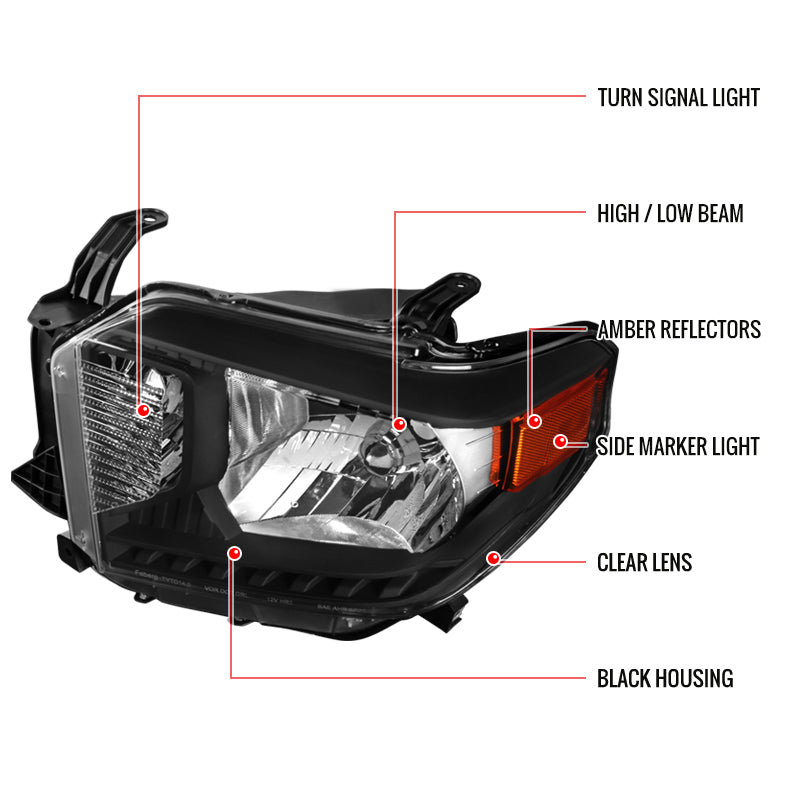 2014-2021 Toyota Tundra Factory Style Crystal Headlights w/ Amber Reflectors (Matte Black Housing/Clear Lens)