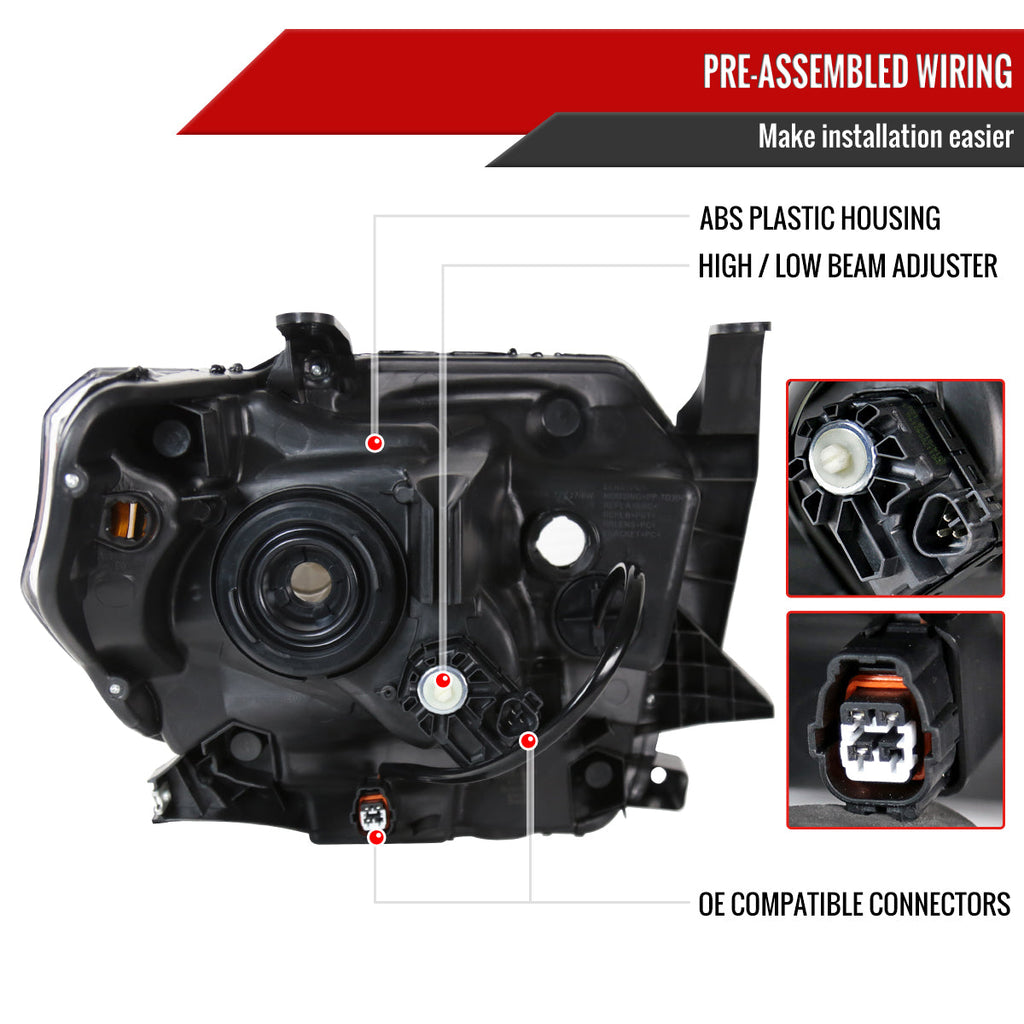 2014-2021 Toyota Tundra Factory Style Headlights w/ LED Light Strip (Matte Black Housing/Clear Lens)