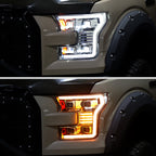 2015-2017 Ford F-150 LED Projector Headlights w/ Switchback LED Sequential Turn Signals DRL Parking Light Strip (Chrome Housing / Clear Lens)