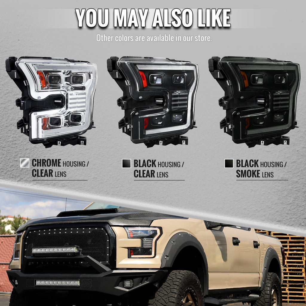 2015-2017 Ford F-150 LED Projector Headlights w/ Switchback LED Sequential Turn Signals DRL Parking Light Strip (Chrome Housing / Clear Lens)
