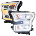 2015-2017 Ford F-150 LED Projector Headlights w/ Switchback LED Sequential Turn Signals DRL Parking Light Strip (Chrome Housing / Clear Lens)