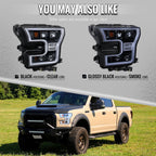 2015-2017 Ford F-150 LED Projector Headlights w/ LED DRL Light Bar (Glossy Black Housing / Smoked Lens)