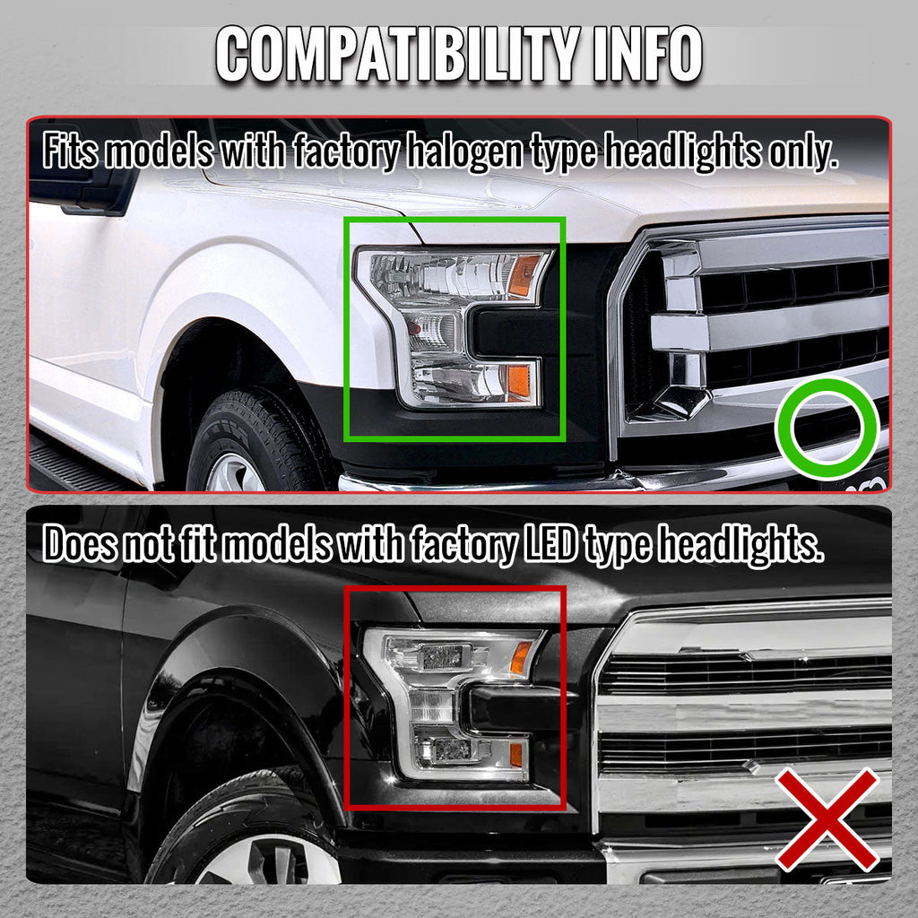 2015-2017 Ford F-150 LED Projector Headlights w/ LED DRL Light Bar (Glossy Black Housing / Smoked Lens)