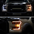 2015-2017 Ford F-150 LED Projector Headlights w/ Switchback LED Sequential Turn Signals DRL Parking Light Strip (Black Housing / Clear Lens)