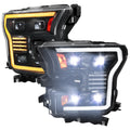 2015-2017 Ford F-150 LED Projector Headlights w/ Switchback LED Sequential Turn Signals DRL Parking Light Strip (Black Housing / Clear Lens)