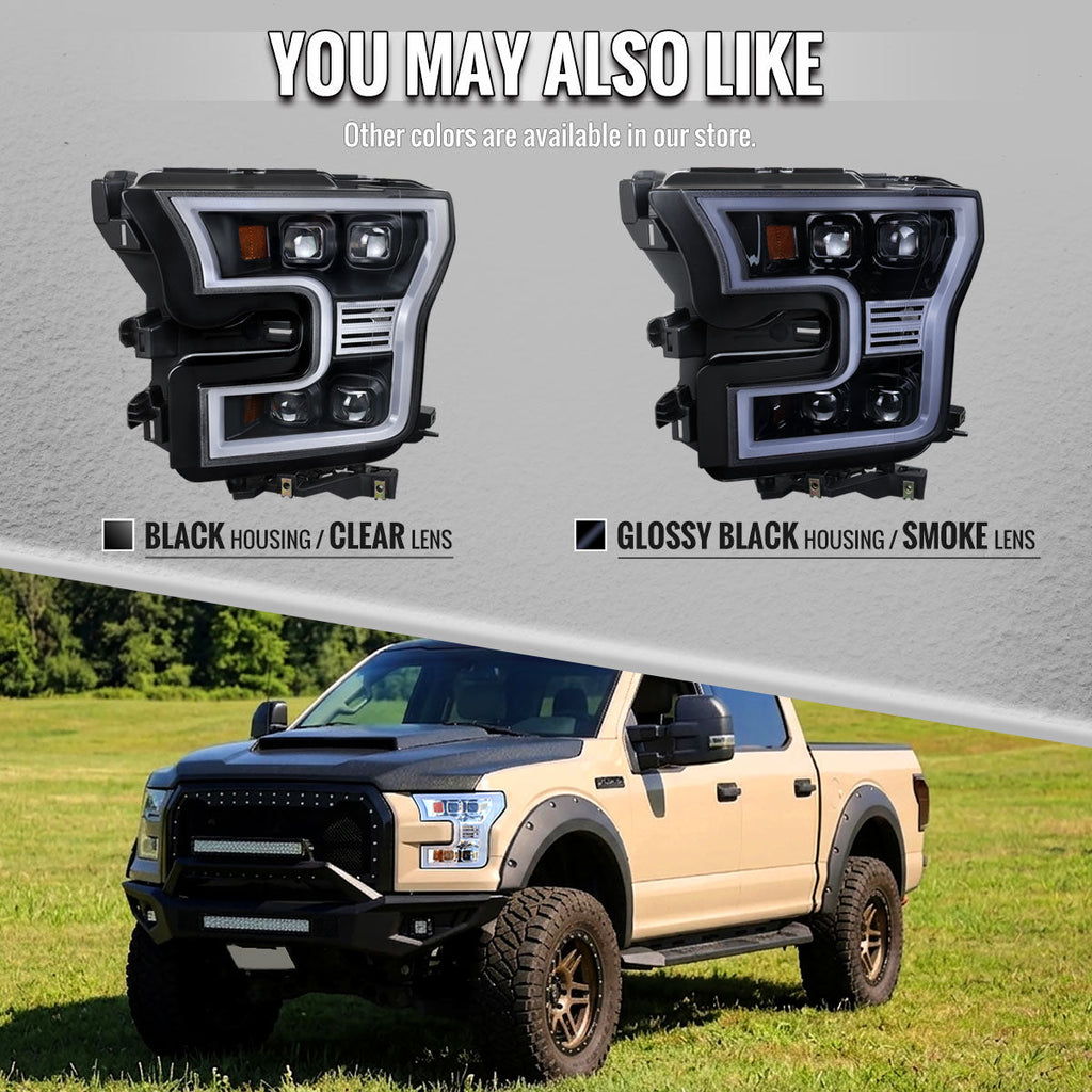 2015-2017 Ford F-150 LED Projector Headlights w/ LED DRL Light Bar (Black Housing / Clear Lens)