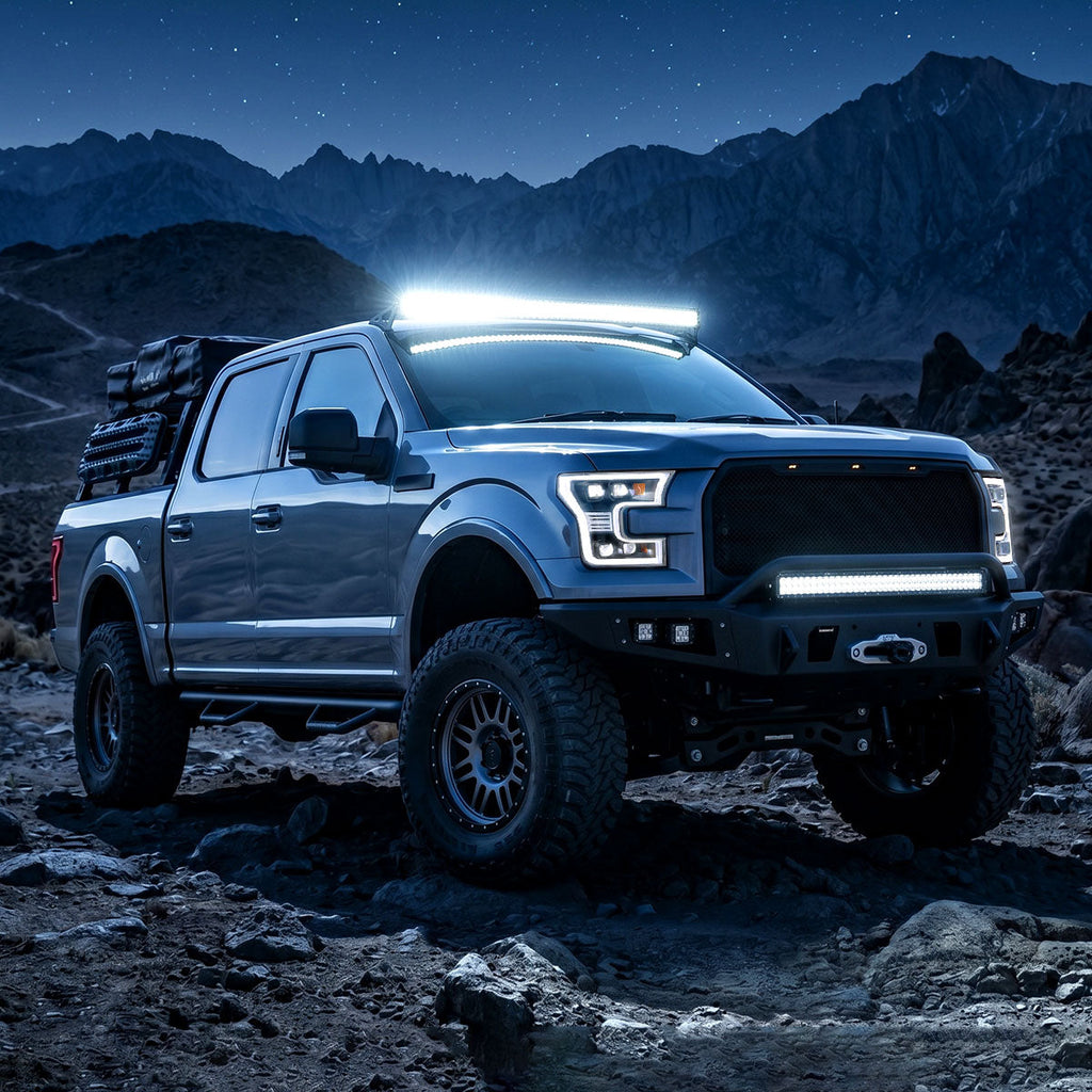 2015-2017 Ford F-150 LED Projector Headlights w/ LED DRL Light Bar (Black Housing / Clear Lens)