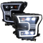 2015-2017 Ford F-150 LED Projector Headlights w/ LED DRL Light Bar (Black Housing / Clear Lens)
