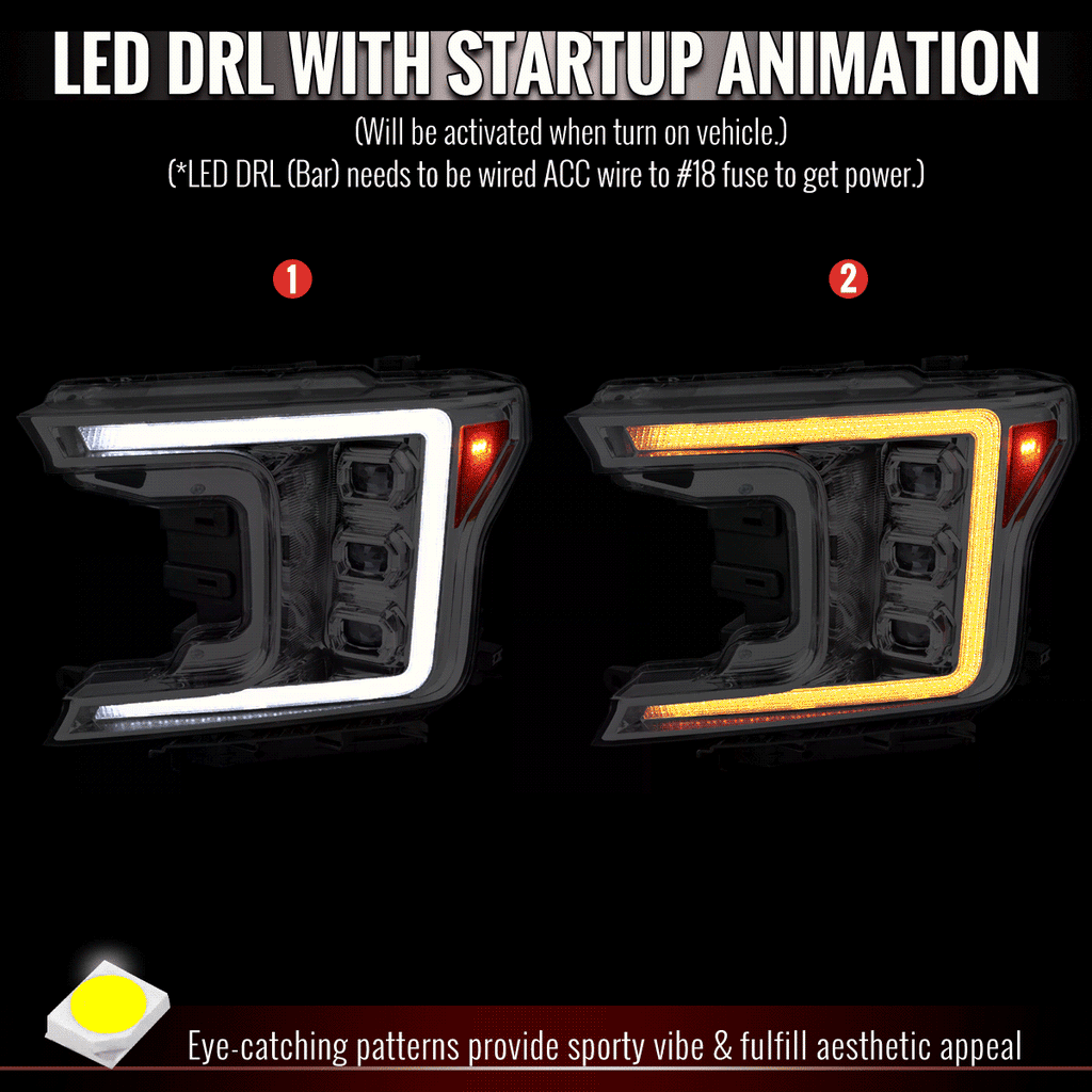 2018-2020 Ford F-150 Full LED Projector Headlights w/ Switchback LED Sequential Turn Signals DRL (Chrome Housing / Clear Lens)