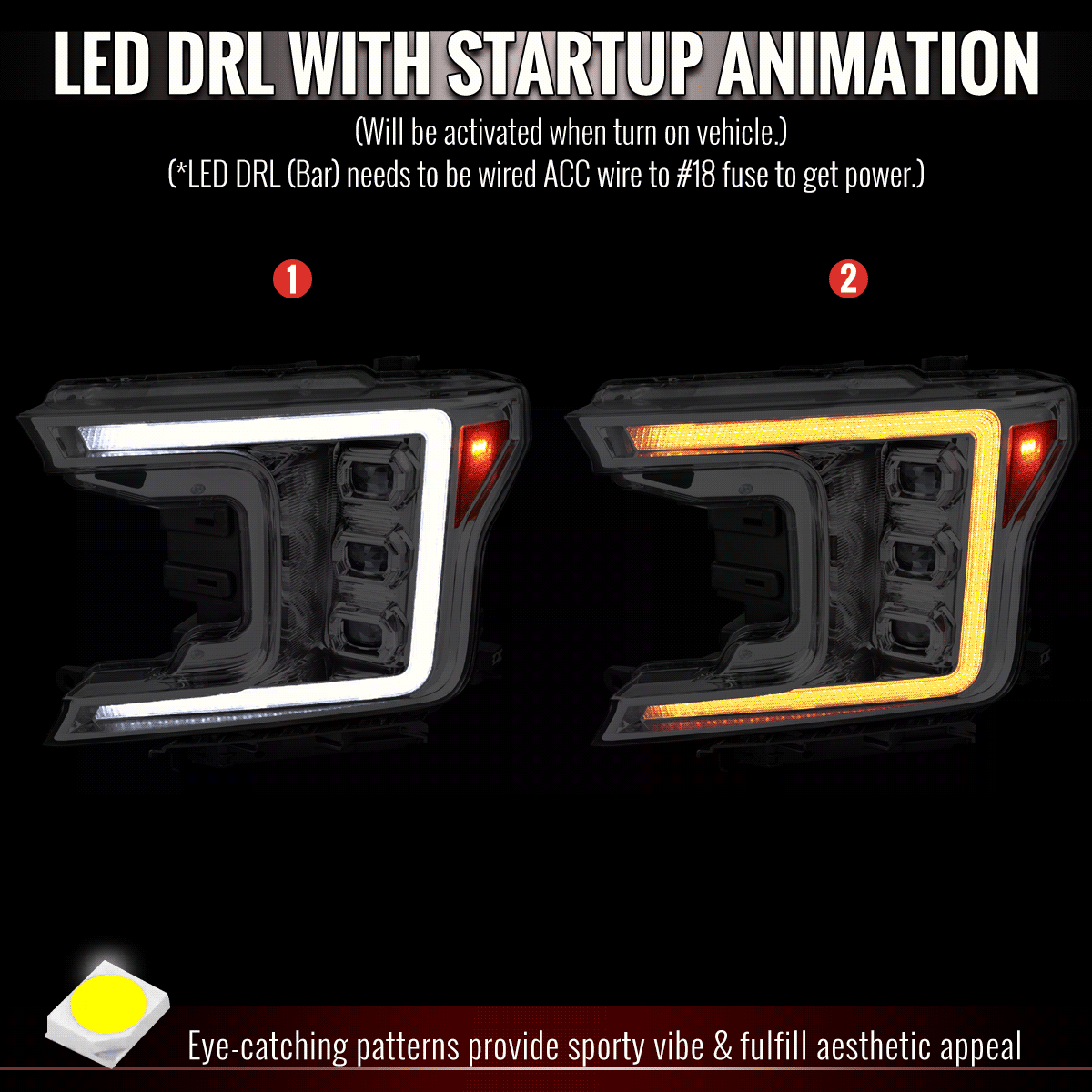 2018-2020 Ford F-150 Full LED Projector Headlights w/ Switchback LED Sequential Turn Signals DRL (Chrome Housing / Clear Lens)