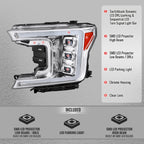 2018-2020 Ford F-150 Full LED Projector Headlights w/ Switchback LED Sequential Turn Signals DRL (Chrome Housing / Clear Lens)