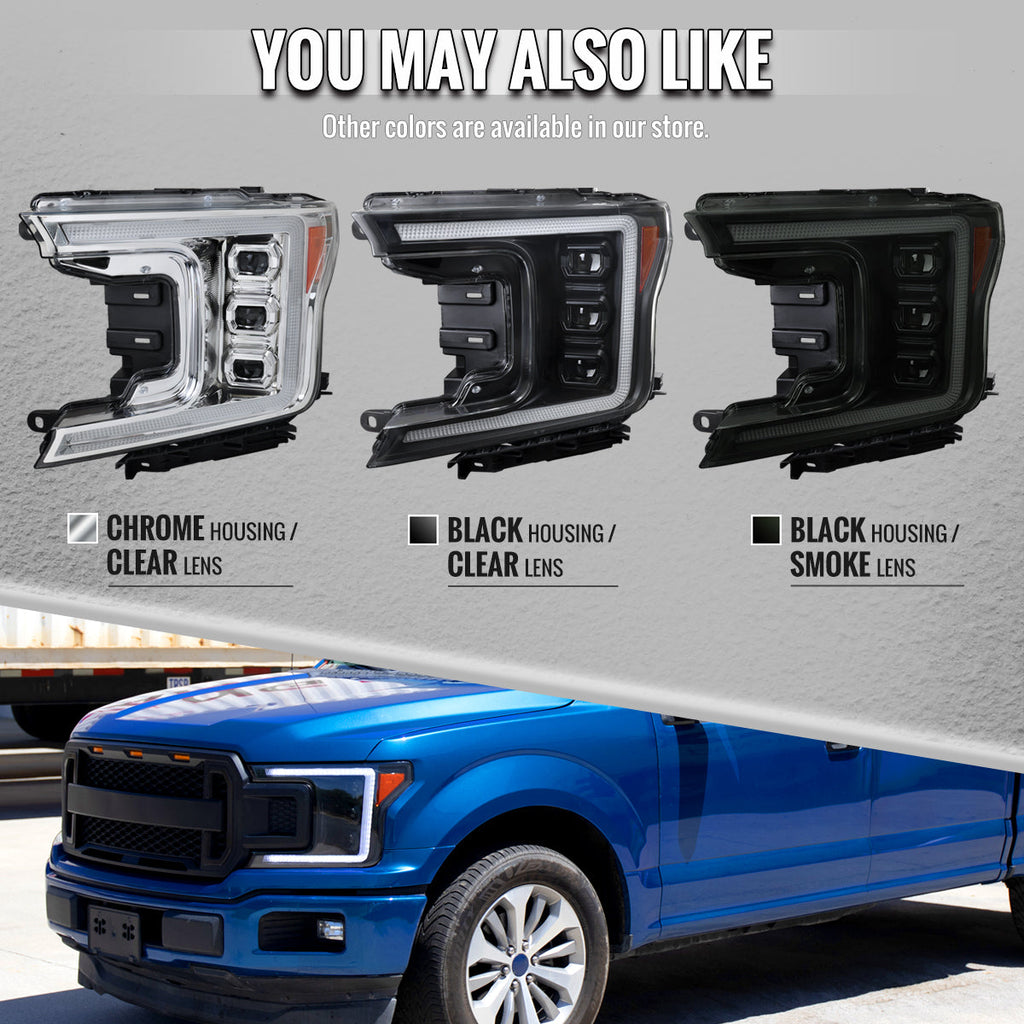 2018-2020 Ford F-150 Full LED Projector Headlights w/ Switchback LED Sequential Turn Signals DRL (Chrome Housing / Clear Lens)